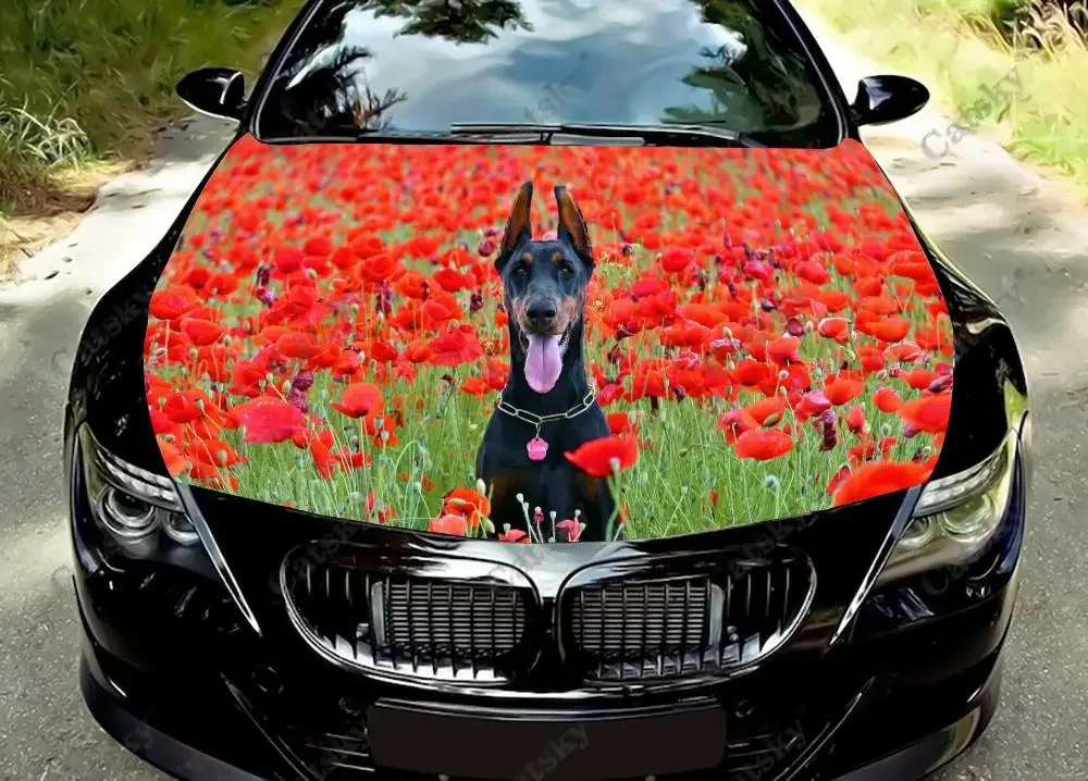 

Animal Doberman Pinscher Car Hood Vinyl Decal Stickers Wrap Vinyl Film Engine Cover Decals Sticker Universal Car Hood Cover Film