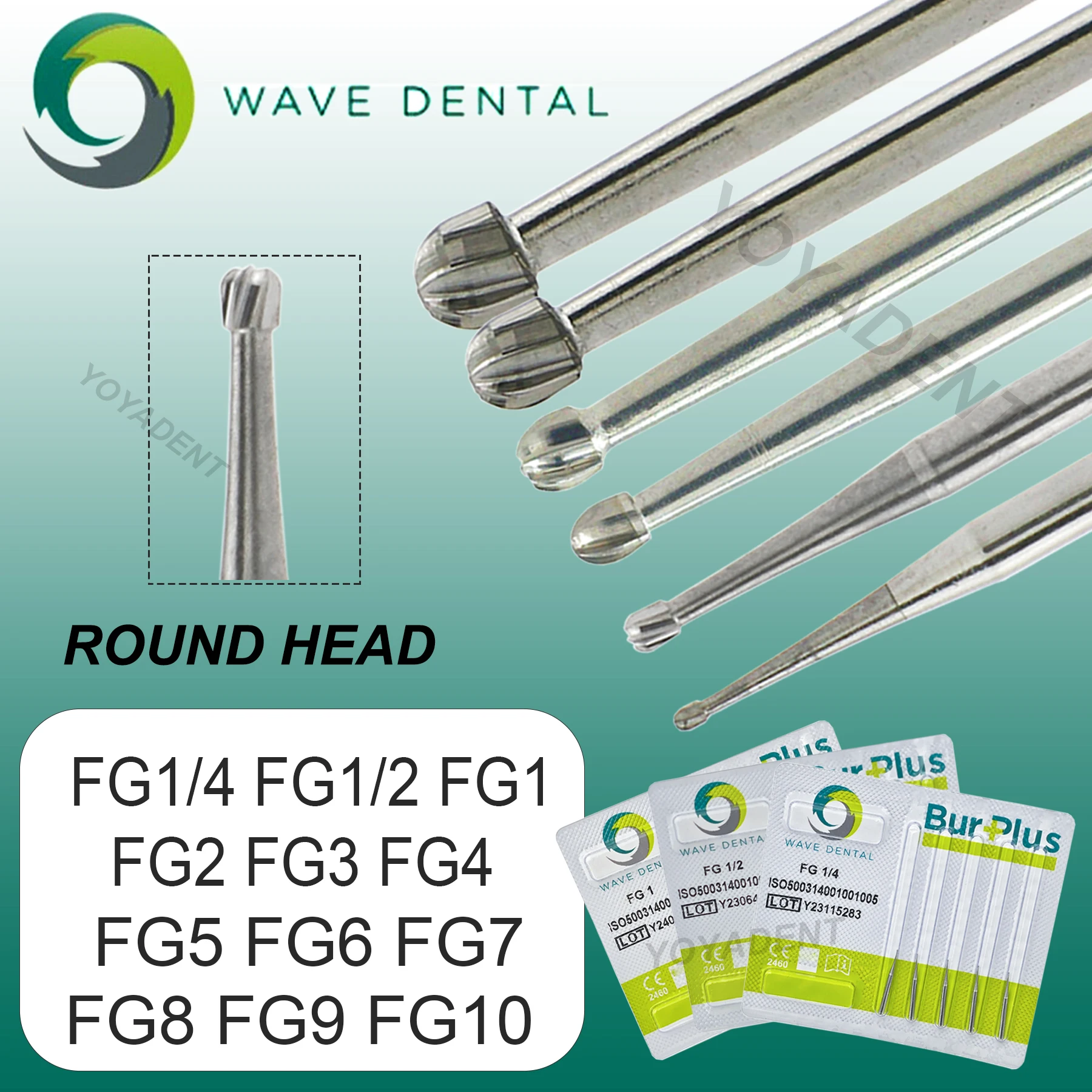 

WAVE Dental Tungsten Carbide Bur Round Ball Head Dentistry FG Drill For High Speed Handpiece Dia.1.6mm 5Pcs/pack