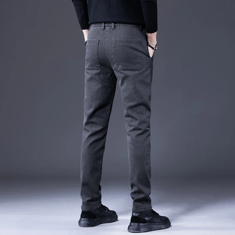 Business Fashion Men\'s Slim Pants Autumn New Elastic Casual Comfortable Little Feet Trousers Male Clothing Gray Black Blue