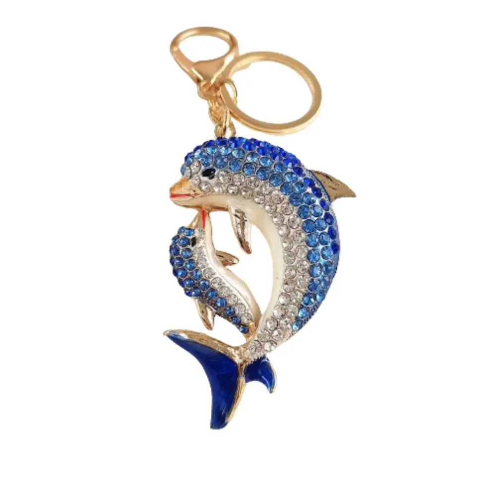 

Trendy Dolphin Key Ring Metal Rhinestone Marine Life Key Chain Creative Lovely Cartoon Whale Pendant Gifts for Dolphin Lovers