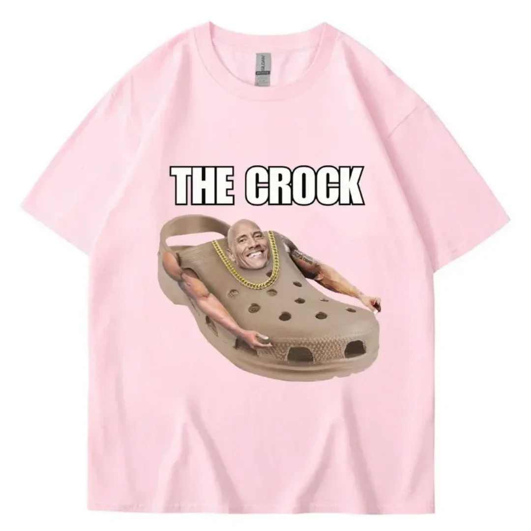 كروك دواين جونسون مضحك ميمي تي شيرت الصيف موضة الرياضة القطن الخالص تي شيرت رجالي ملابس الأطفال المحملة Y2k امرأة