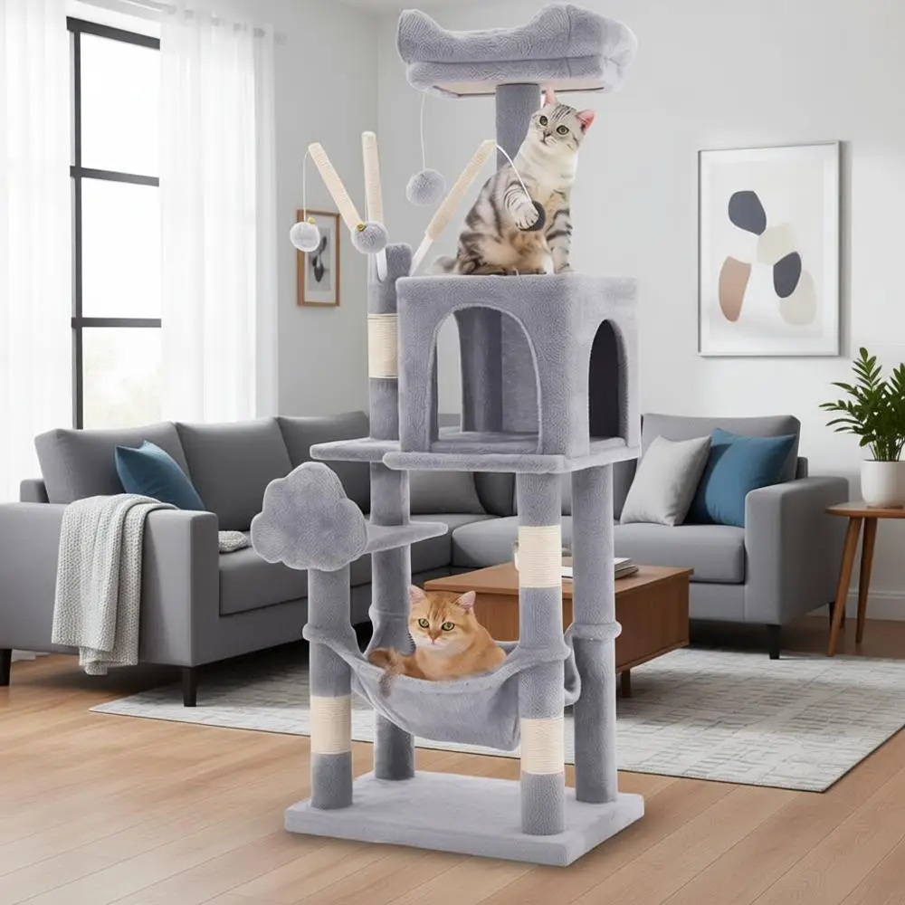 

44in Multi-Level Cat Tree for Indoor Kittens, Cat Furniture with Scratch Posts, Window Padded Plush Perch, Comfortable Hammock,