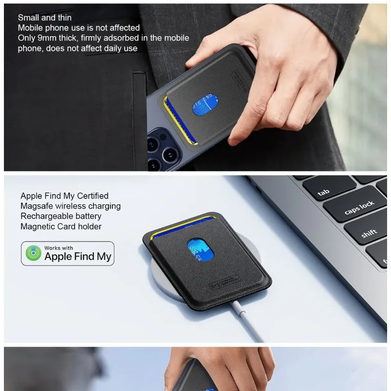 محفظة Magsafe Find My المدمج في Find My Location Wallet Tracker Tag لهاتف IPhone 12/13/14/15/16/17 مع إعادة الشحن اللاسلكي