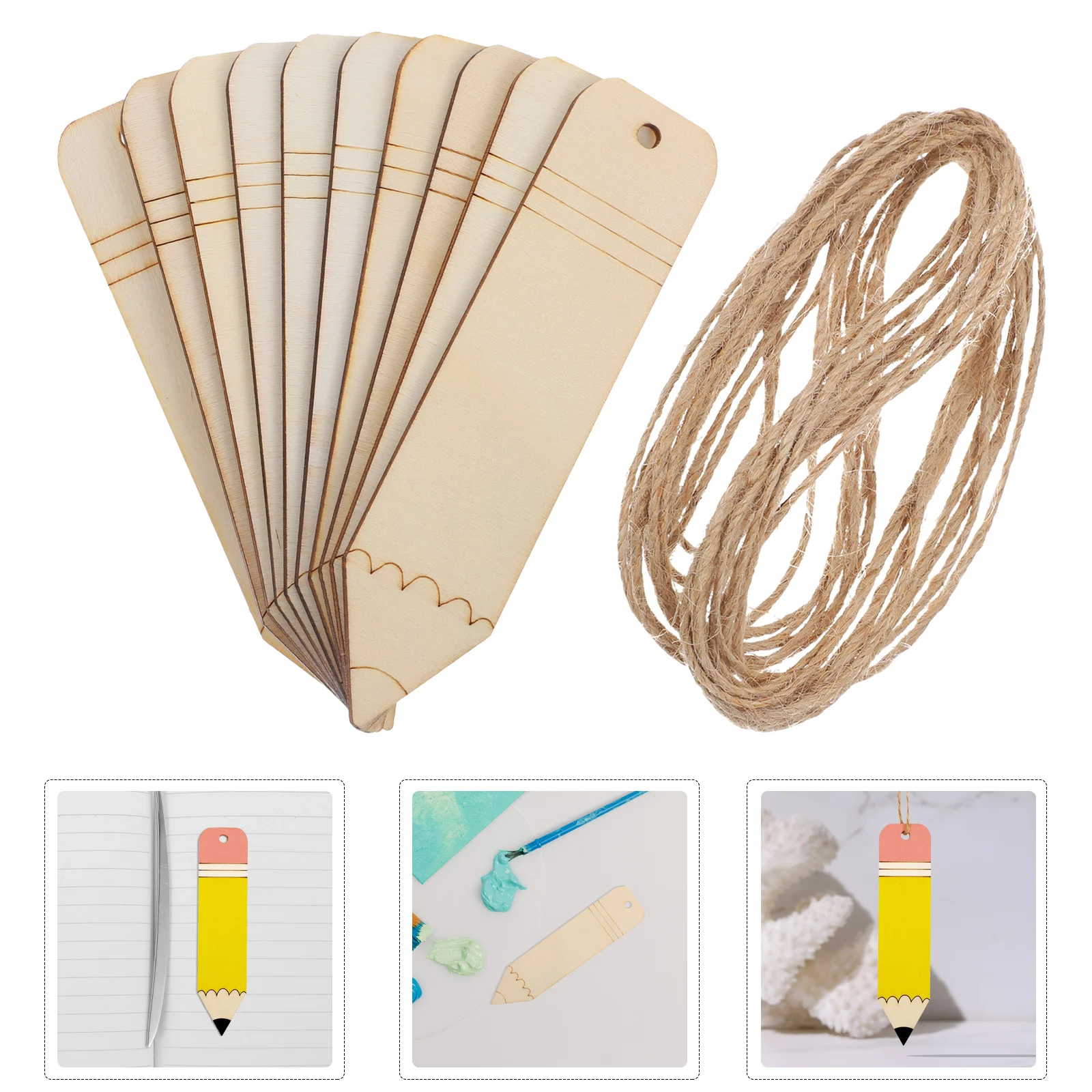 

3Sets Wooden Blank Bookmarks DIY Tags Pencil Shape Wood Cutouts Crafts Classroom Decorations DIY Wood Bookmarks