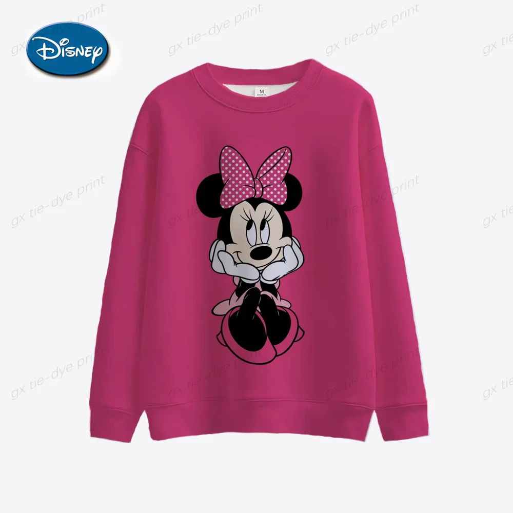 Disney 2024 autunno New Fashion Casual Cartoon Mickey Mouse Mickey e Minnie Print Slim o-collo felpa a maniche lunghe