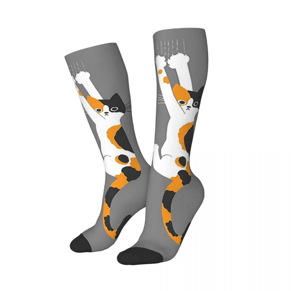 

Calico Cat Hanging On Socks Harajuku Sweat Absorbing Stockings All Season Long Socks Accessories for Man's Woman's Gifts