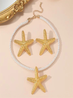 3Pcs Starfish Necklace and Earring Jewelry Set Ladies Elegant Style
