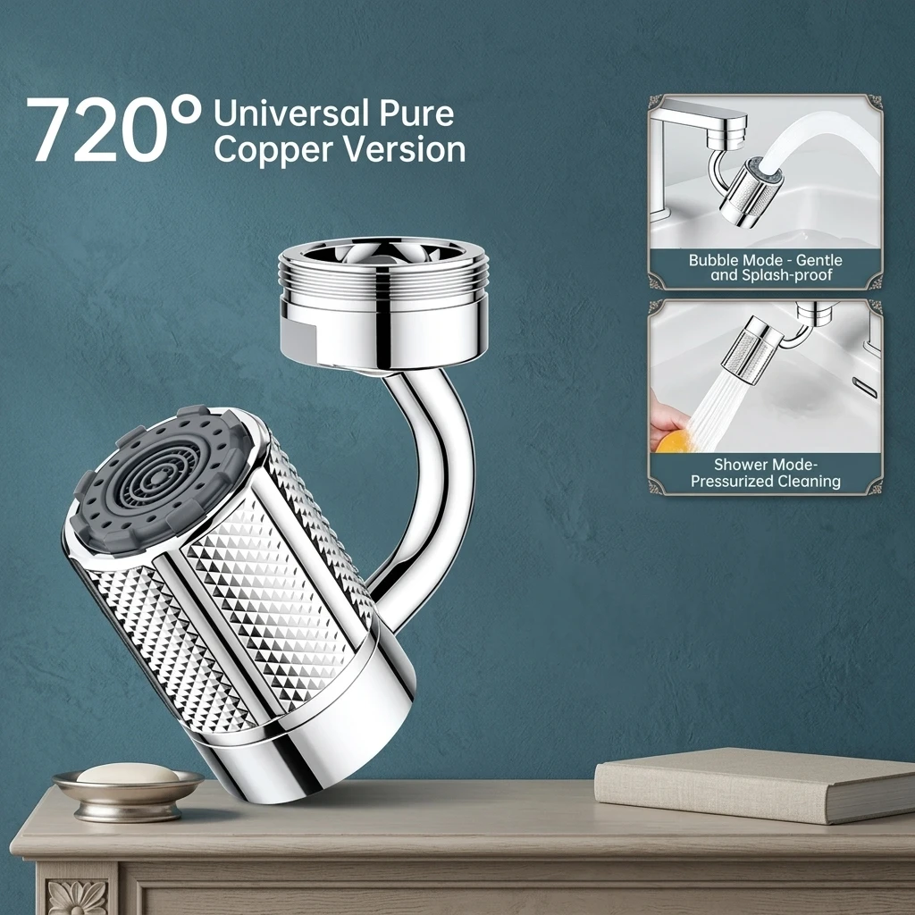 

720° Swivel Tap Faucet Aerator Dual Function Anti-splash Water Saving Faucet Nozzle For Kitchen And Bathroom