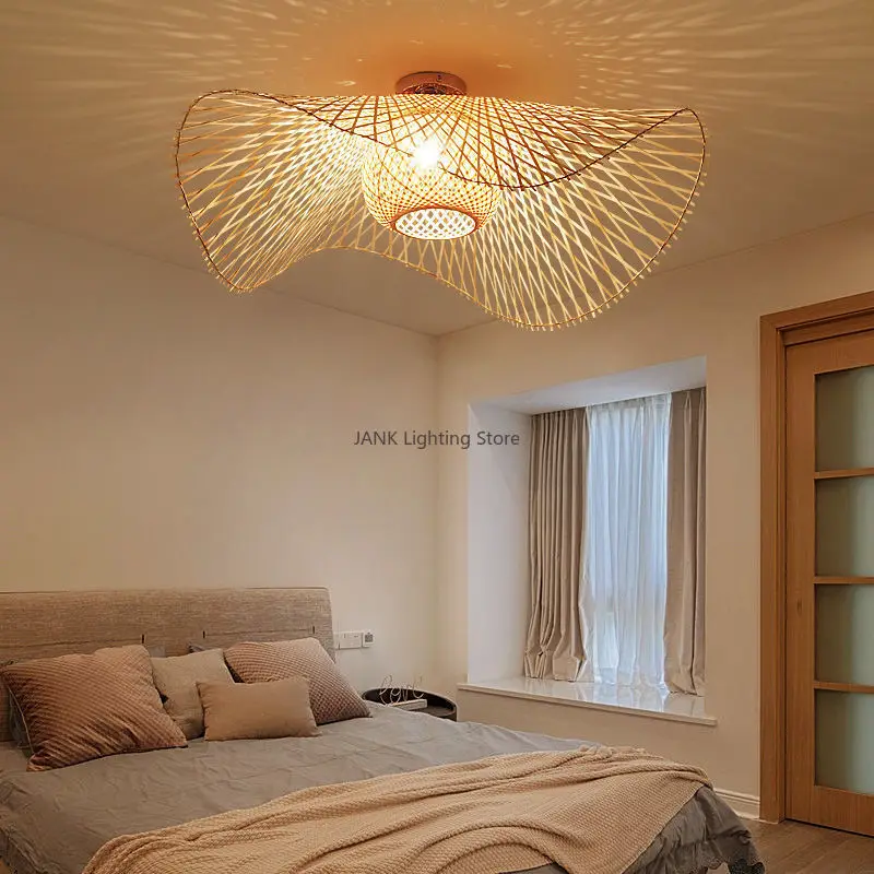 

Chinese ceiling light restaurant Zen bamboo weaving bedroom study creative Southeast Asian Japanese lighting fixtures E27