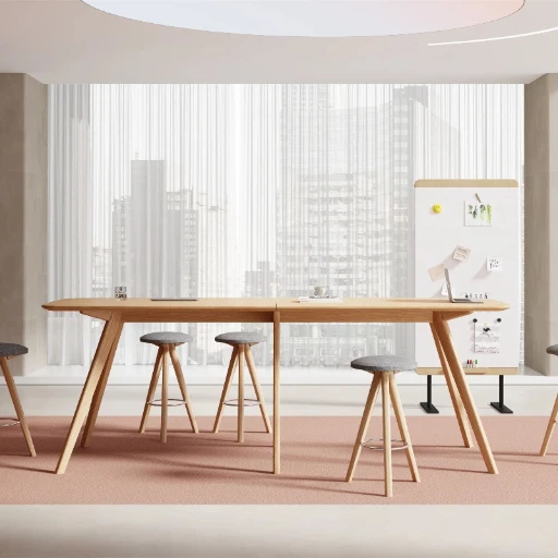 Modern Wood Veneer High Bar Table With Optional Socket, Durable Tall Meeting Desk For Commercial Office