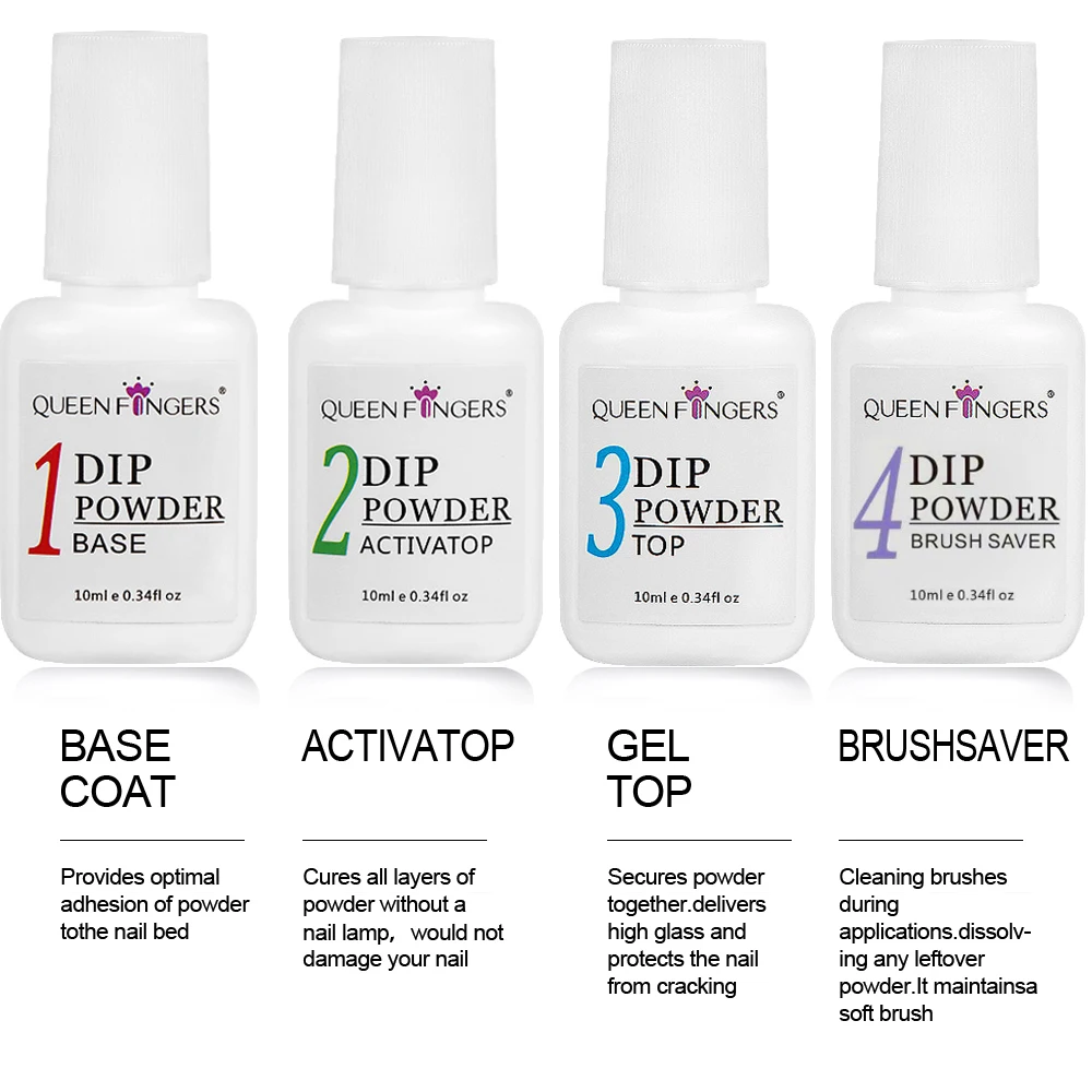 Set di sistemi di polvere per immersione da 4 pezzi da 10 ml con rivestimento di base/cappuccio superiore/attivatore/provaspazzole kit professionale per immersione di liquidi manicure arte salone fai da te