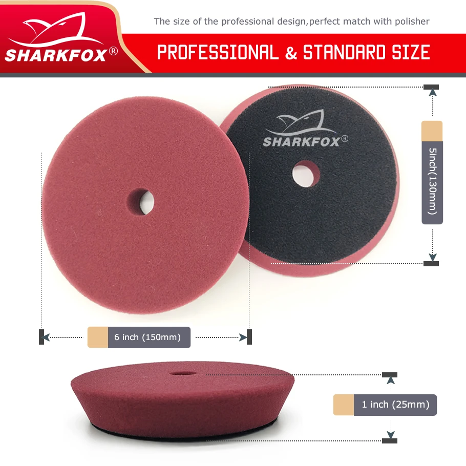 Sharkfox 5Inch(125mm) Car Sponge Buffing Polishing Pad Flat Polish Pad with Hook&Loop Removes Scratche For Polishing/Waxing