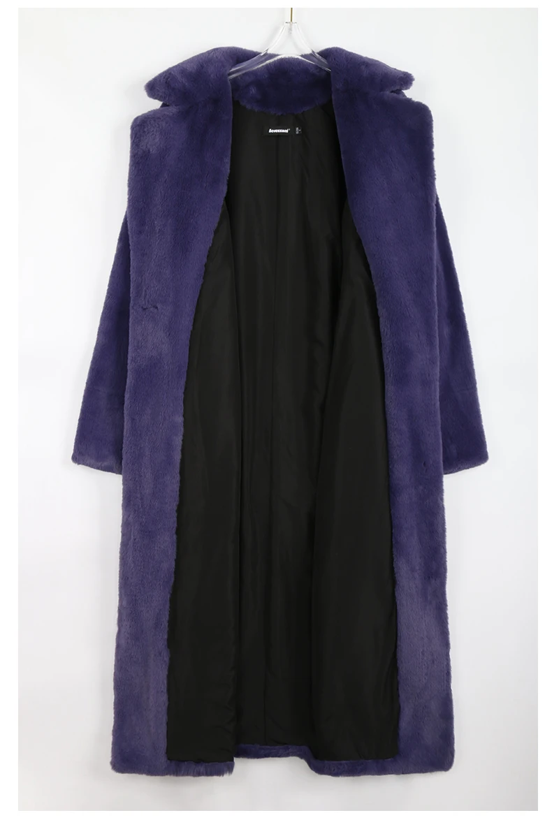 Nerazzurri Winter Long Purple Black Green Fluffy Thick Warm Luxury Faux Fur Coat Women Sashes New Arrival 2022 Furry Overcoat