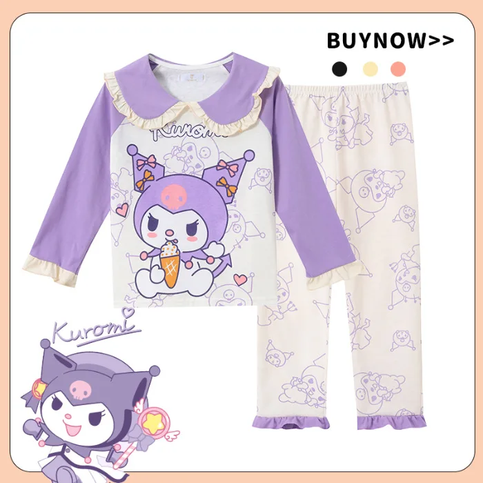 

New Cute Autumn Children Pajamas Sets Kawaii Sanrioed Anime Cinnamoroll Kuromi Pochacco Girls Sleepwear Spring Kids Home Clothes