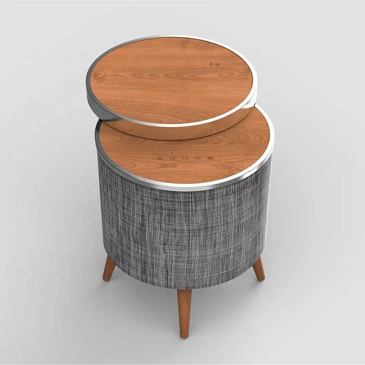 2026 زجاج أسود مكبر صوت دائري شحن طاولة القهوة الجانبية TWS AUX مضخم صوت أثاث الموسيقى الذكية 2.1 مكبرات صوت بخاصية البلوتوث