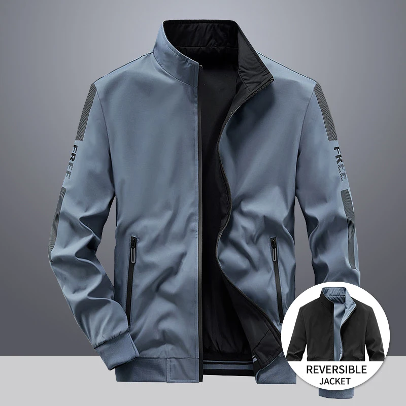 New Men's Reversible Jacket Trend Polyester Casual Baseball Uniform New Spring and Autumn Clothes Male Double Sided Zipper Coats
