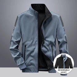 New Men's Reversible Jacket Trend Polyester Casual Baseball Uniform New Spring and Autumn Clothes Male Double Sided Zipper Coats