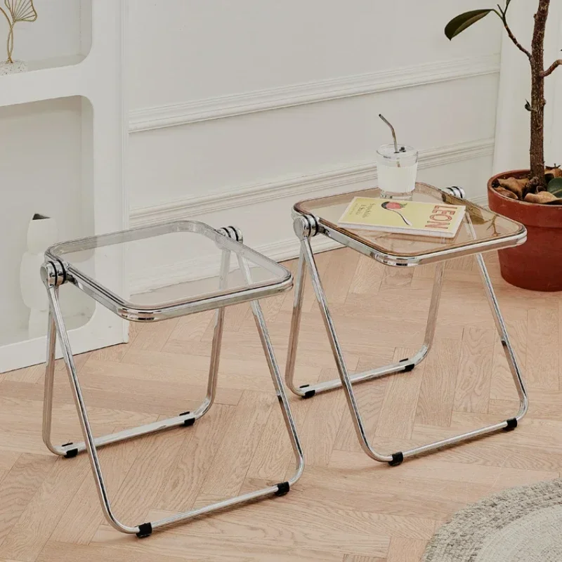 Creative Coffee Table, Transparent Plastic Bedside Table, Folding Design Side Table, Multi-Scene Home Bedroom Side Table
