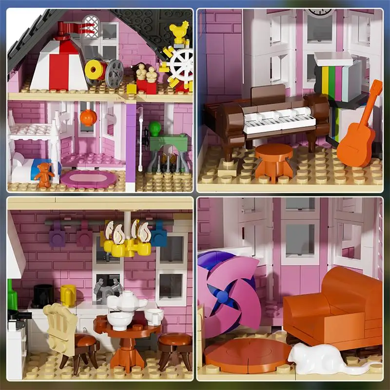 1542PCS MOC Kreative Expert Koralinierte Rosa Palast Gebäude Block Stadt Street View Wohnung Architektur Ziegel Spielzeug Mädchen Geschenk