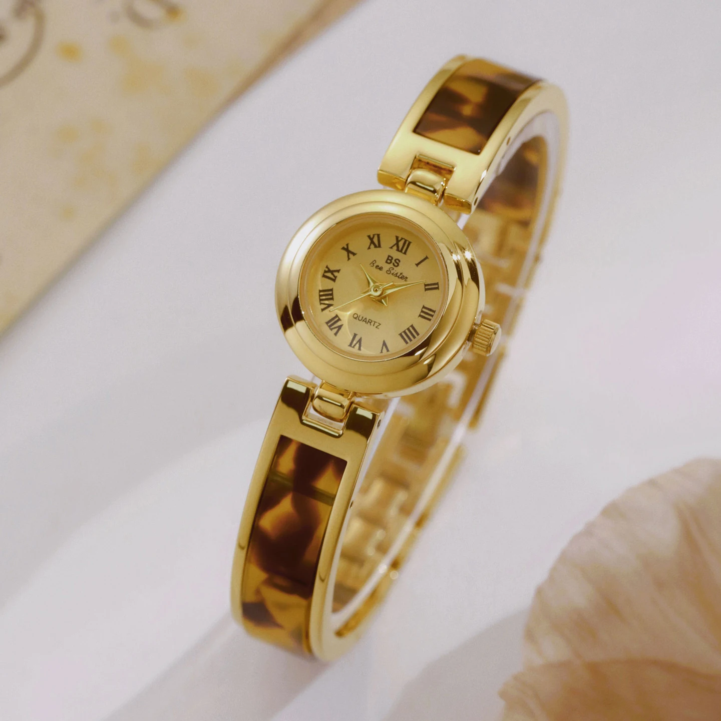 BS Элитный бренд, женские винтажные часы, платье, кварцевые часы, браслет из янтарной смолы, часы-цепочка, подарки для женщин