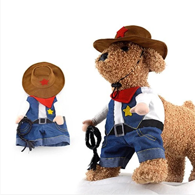 Costume da gatto per cani da compagnia Jeans da cowboy Camicie con cappuccio Costume di Halloween Tuta Vestiti per cuccioli Cappotto divertente