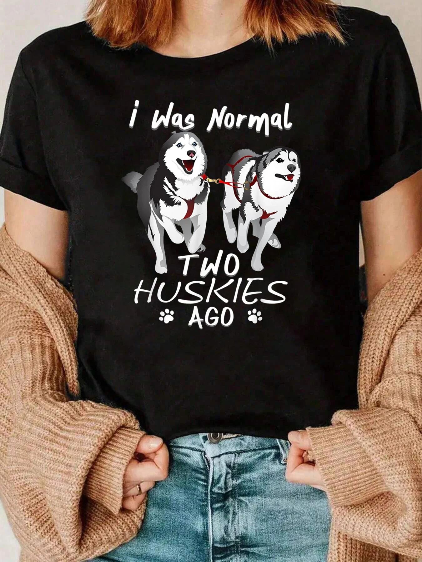 Husky Dogs I Was Normal Two Huskies Ago Stampa T Shirt Abbigliamento casual per gli amanti dei cani 220g