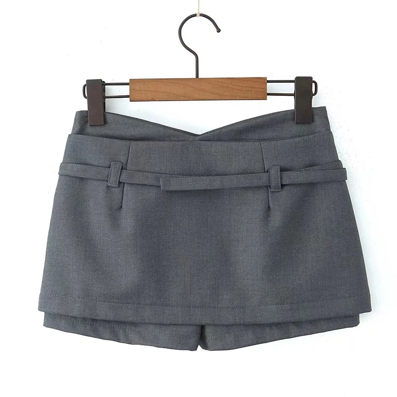 Gonna da abito casual Pantaloncini Mini pantaloncini estivi da donna solidi Gonna Pantaloni larghi Nero Grigio Office Lady con cintura