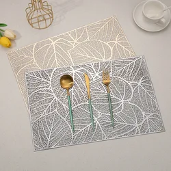 Rectangular Hot Gold Elm Leaf Table Mat, Silver Hollow Western Placemat, Heat Insulation, Non-Slip Table Mat, Home