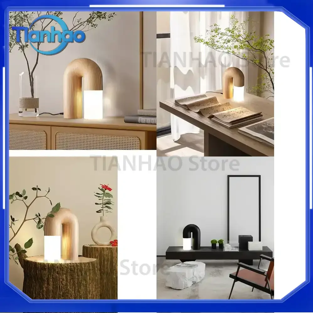 Vintage Solid Ash Wood & Acrylic Table Lamp for Dimmable LED Lighting for Bedroom Living Room and Study