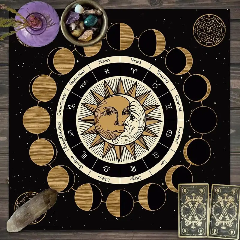 VIKAMA Tarot Tablecloth Moon Phase Star Constellation Print Altar Cloth For Astrology Reading Divination Meditation Room Decor