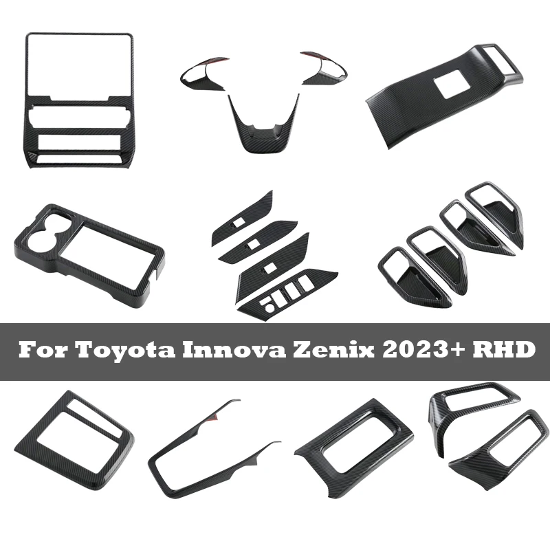 RHD For Toyota Innova Zenix 2023 2024 ABS Carbon Fiber Interior Steering Wheel Gear Window Control Panel Air Vent Outlet Trim