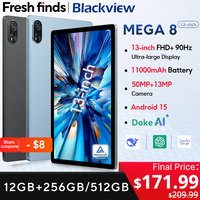 【World premiere】Blackview MEGA 8 Tablet 13 inch FHD+ 90Hz Display 11000mAh  AI Android 15 50Mp Camera 4 BOX Speakers 4G Pad PC