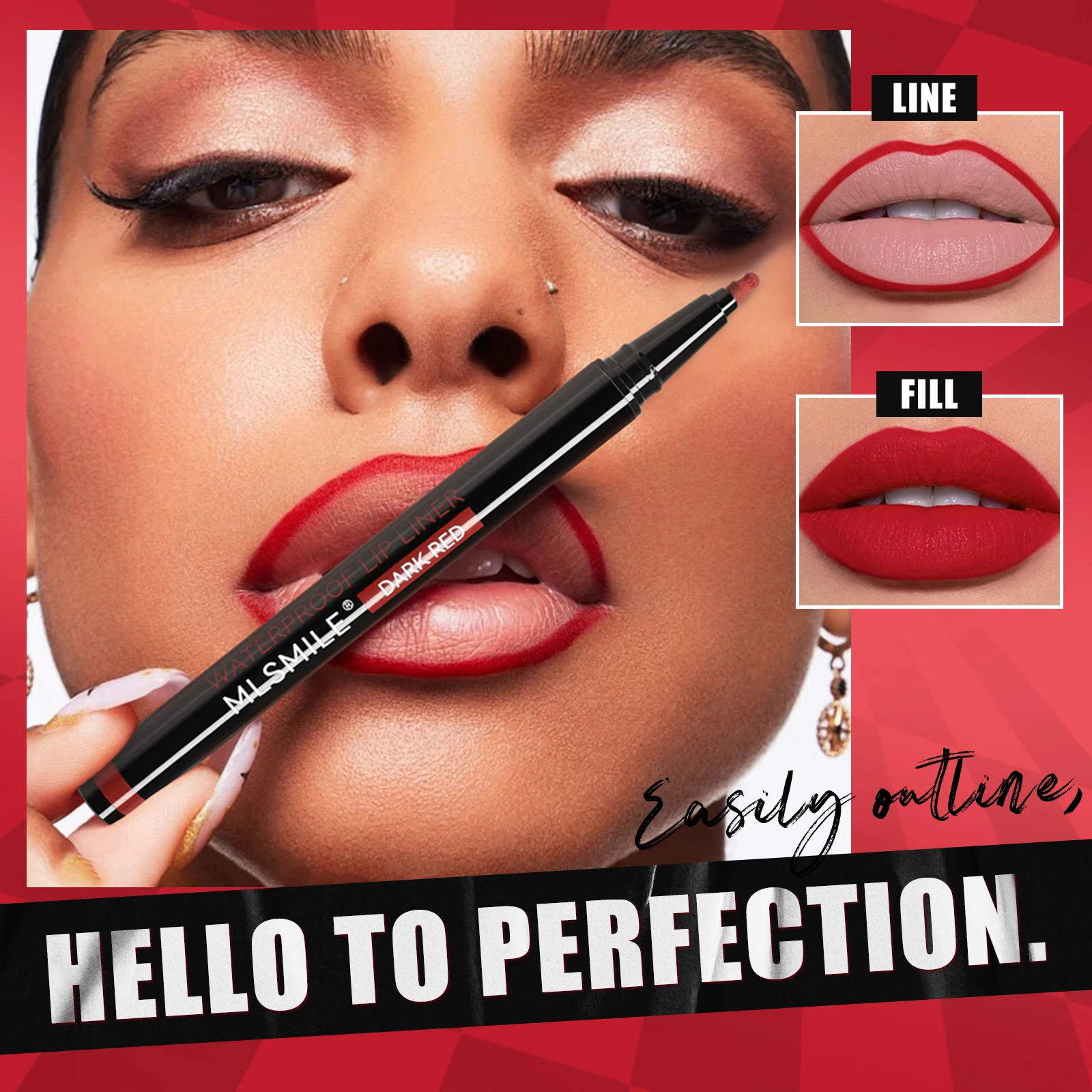 MLSMILE 2025 Nuevo delineador de labios y lápiz labial de 6 colores: resistente al agua, fácil de colorear, lápiz labial antiadherente con un diseño único de punta de bolígrafo