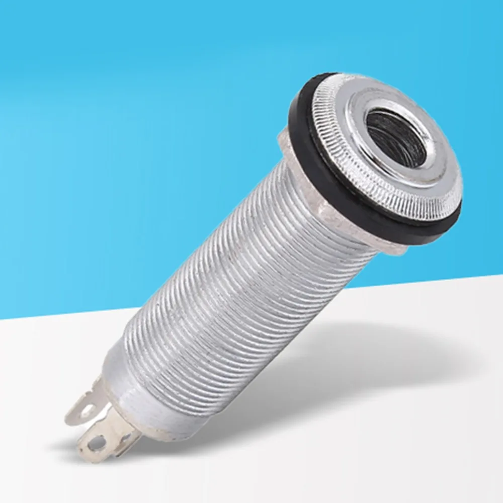 2pcs ​Threaded Cylinder Output Jack Plug​ ​1/4 Inch ​Silver/Black ​Cylinder Jack ​ ​3 Pins​ Flush Mount​ ​Stereo Mono Jack​