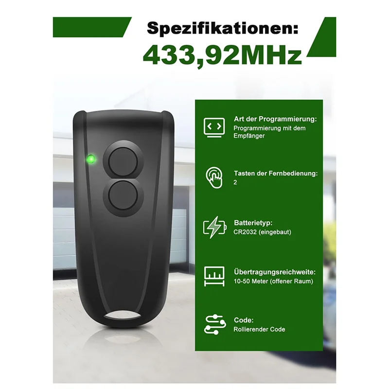 2 Buah Remote Control 433.92Mhz untuk Pembuka Pintu Garasi, Pemancar Genggam 2 Saluran untuk Hormann Ecostar RSC2, RSE2