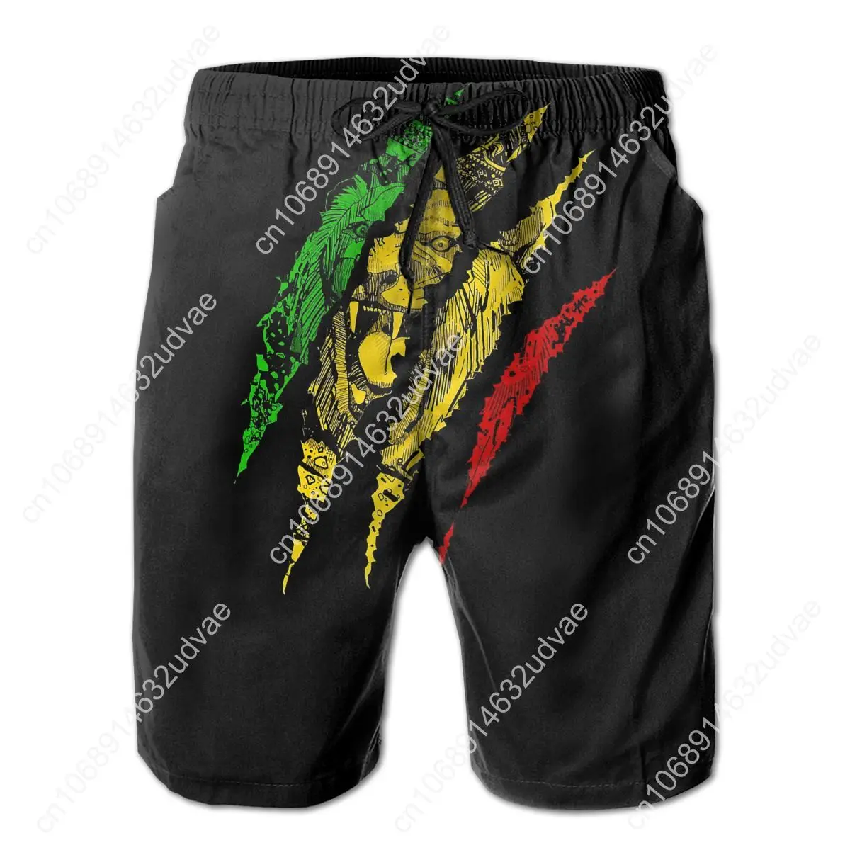 Hot Sale Beach Breathable Quick Dry Funny Novelty R333 running Green Yellow And Red Rasta Flag Hawaii Pants Beach Shorts
