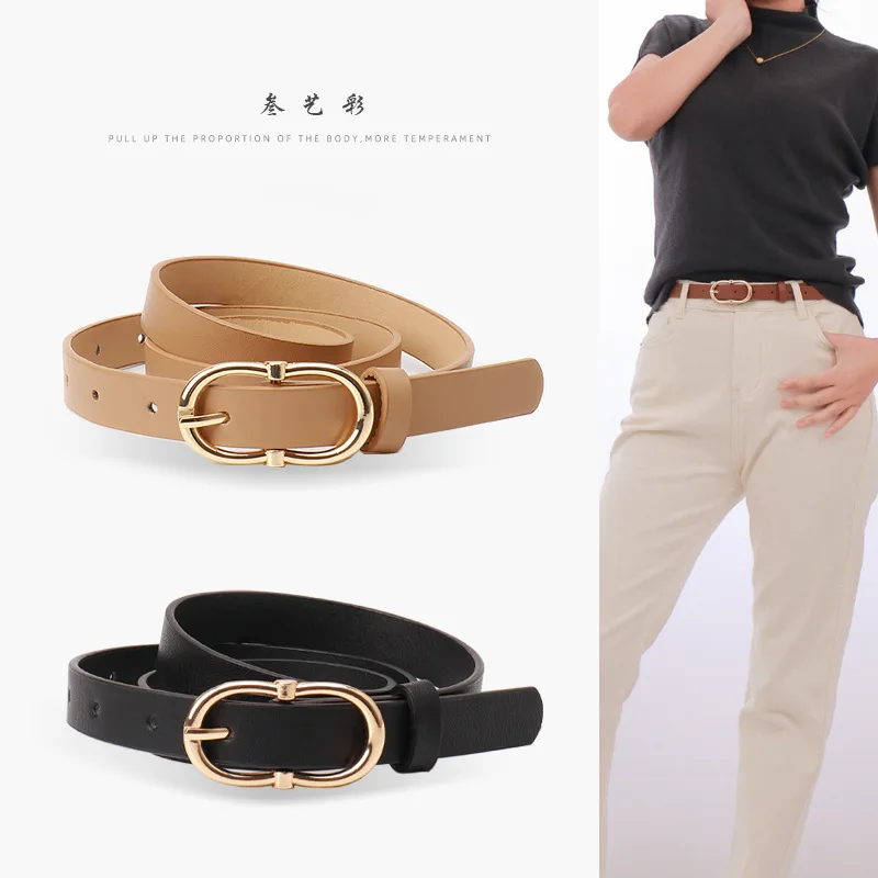 

New Fashion Versatile Ladies Belt Senior Sense Alloy Pin Buckle Imitation Leather Female Decorative Jeans Thin Belt