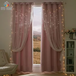 RYB HOME Double-Layer Curtains For Living Room Tulle On The Window Curtain For Bedroom Bedroom Girl Curtains Home Decoration