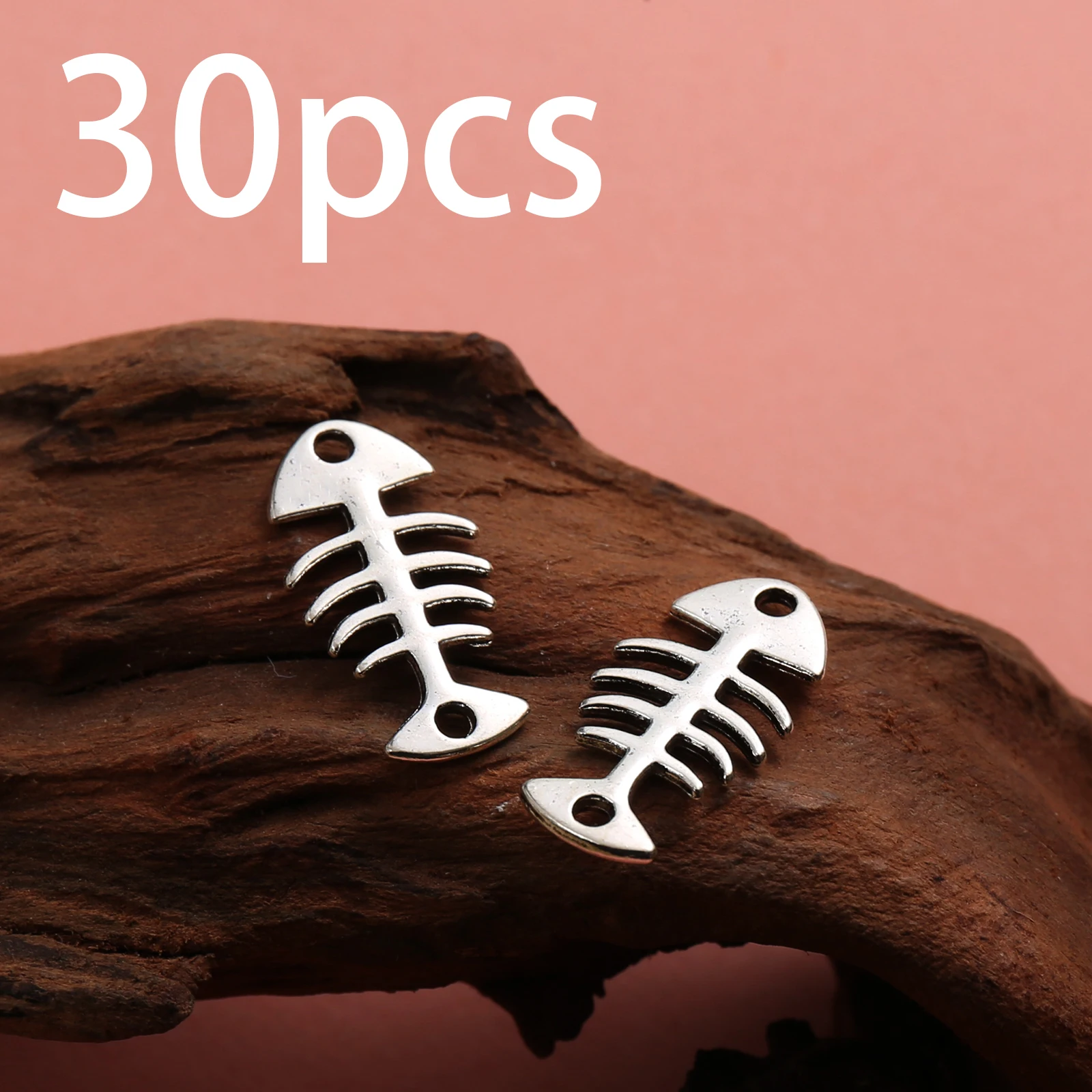 30 Pieces of Vintage-Style Hollow Fishbone Double-Hole Pendants, Complete Fishbone Skeleton Design, Suitable for DIY Bracelets, Necklaces, and Compatible with DIY Niche Minimalist Handmade Accessories