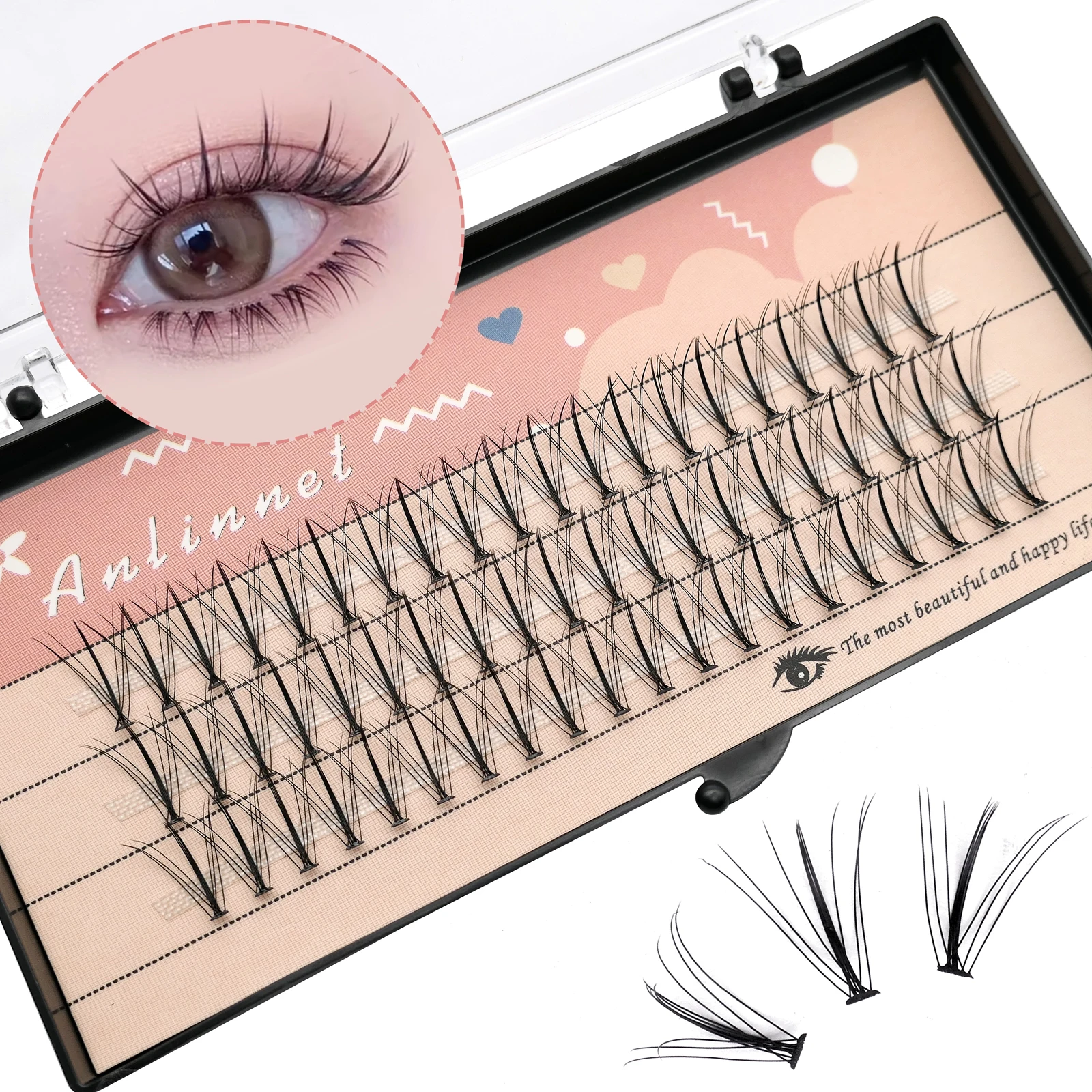 Anlinnet 60 Tufts of Sandwich Eyelashes Fluffy Natural Look Fake Eyelashes,manga lashes,Skin-Friendly，for Eyelash Extensions