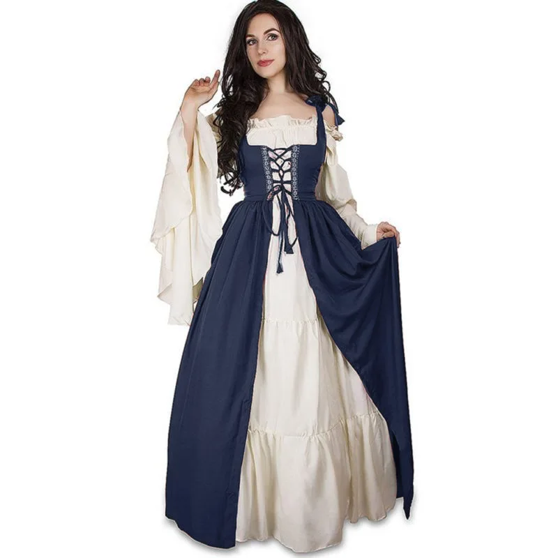 Medieval Dress for Woman Renaissance Retro Vestido Victorian Lace Up Long Dresses Halloween Carnival Party Gown Dress Plus Size