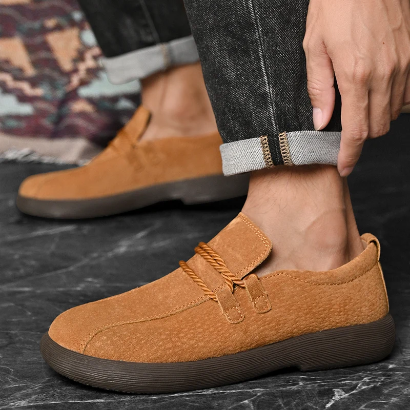 

Men's Plus-Size Leather Loafers - Slip-On Moccasins Casual Driving Shoes, Comfortable Outdoor Lazy Shoes