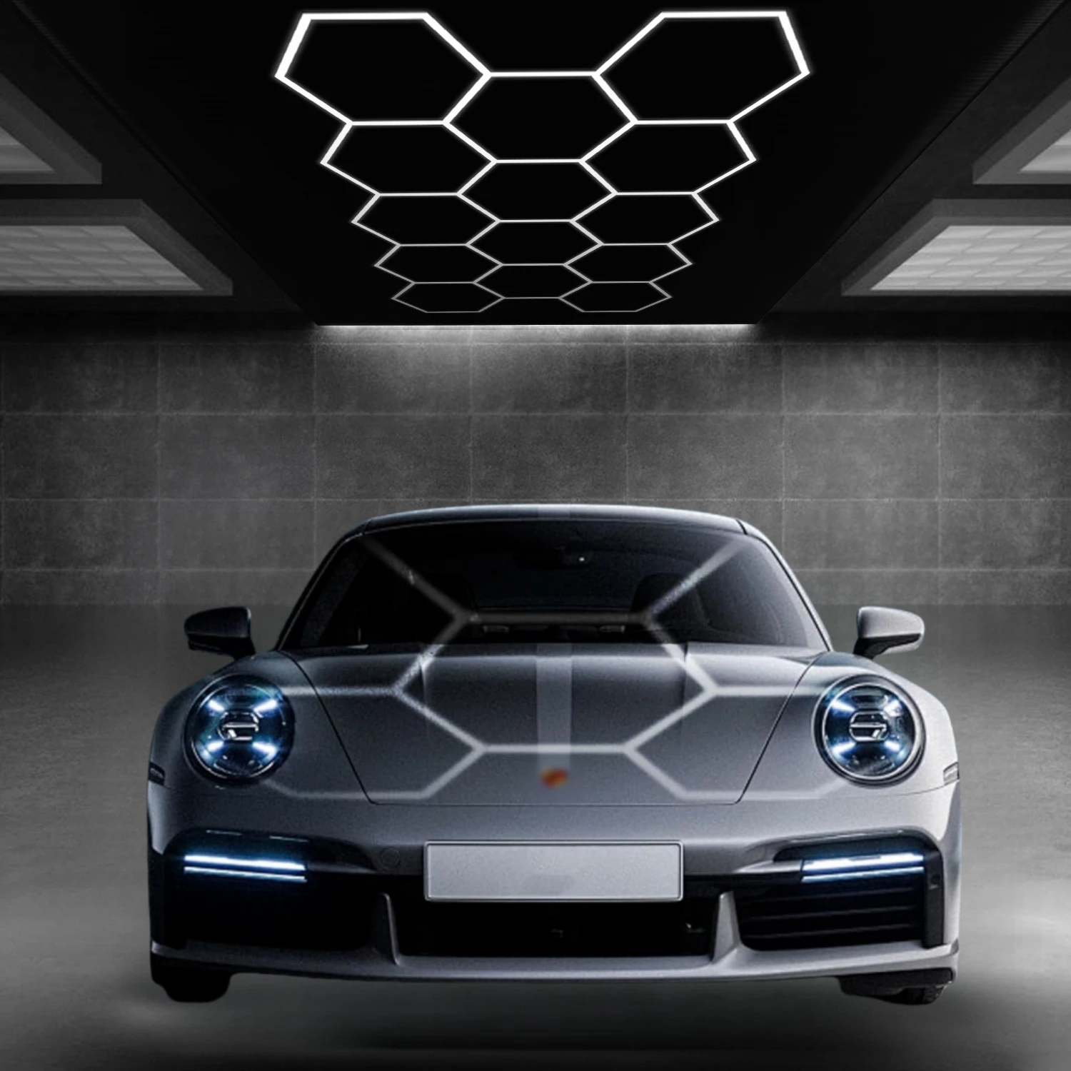 Lampada da garage a LED a nido d'ape, set di luci da soffitto da 14 pezzi da 520 W per salone automatico, sala di lavaggio auto, officina, magazzino, palestra