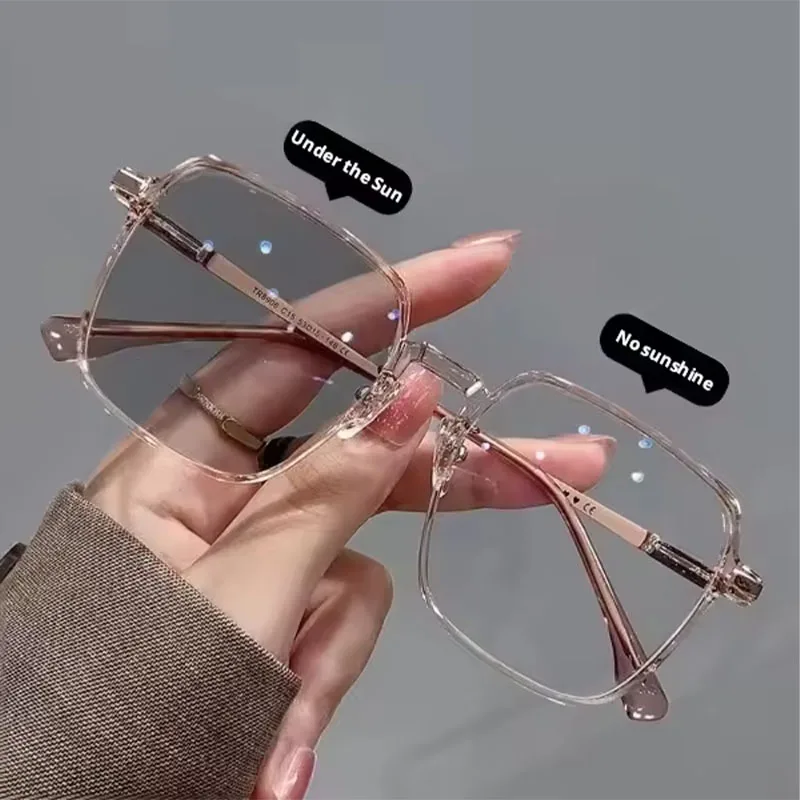 Unisex Photochrome Brillen, Metallrahmen Anti-Strahlungs- und Blaulichtfilter-Brille für Damen und Herren