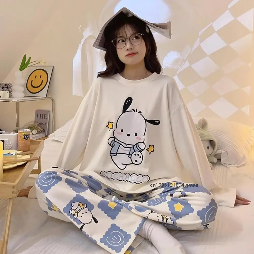 

Cartoon Pochacco Pajamas Set Anime Sanrio Cartoon Kuromi Cinnamoroll Long-Sleeved Pants Comfortable Cute Girls Thin Home Wear