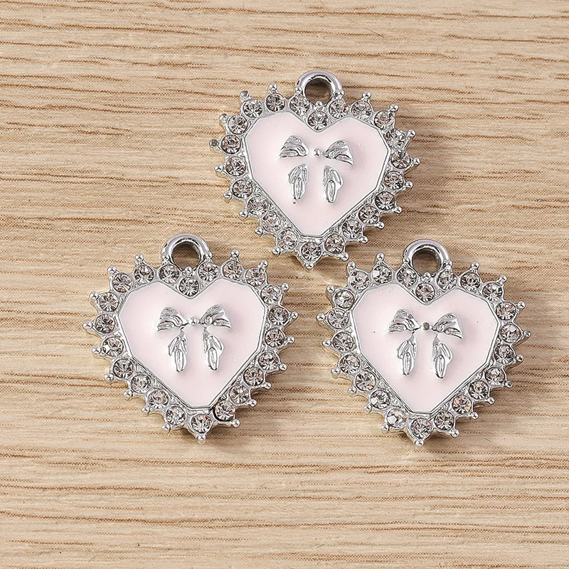 10 Stück 17x18mm Niedliche Kristall-Schleifen-Herzanhänger für die Herstellung von Ohrhängern, Halsketten, DIY-Handarbeiten und Schmuckzubehör – Detail 6