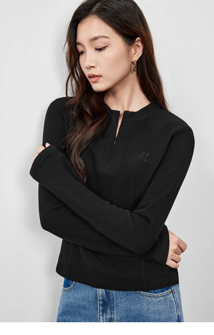 SENTUBILA Damen Strickpullover 2026 Herbst Halb-Reißverschluss Stehkragen Stickerei Oberteil Slim-Fit Elegante Damenbekleidung 143T56422 – Detail 21