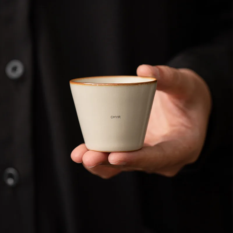 

Ru Kiln Beige Straight Mouth Cup Home Use Master Cup Personal Ceramic Tea Cup Open Slice Can Be Used for Tea Brewing Cup Tea Cup
