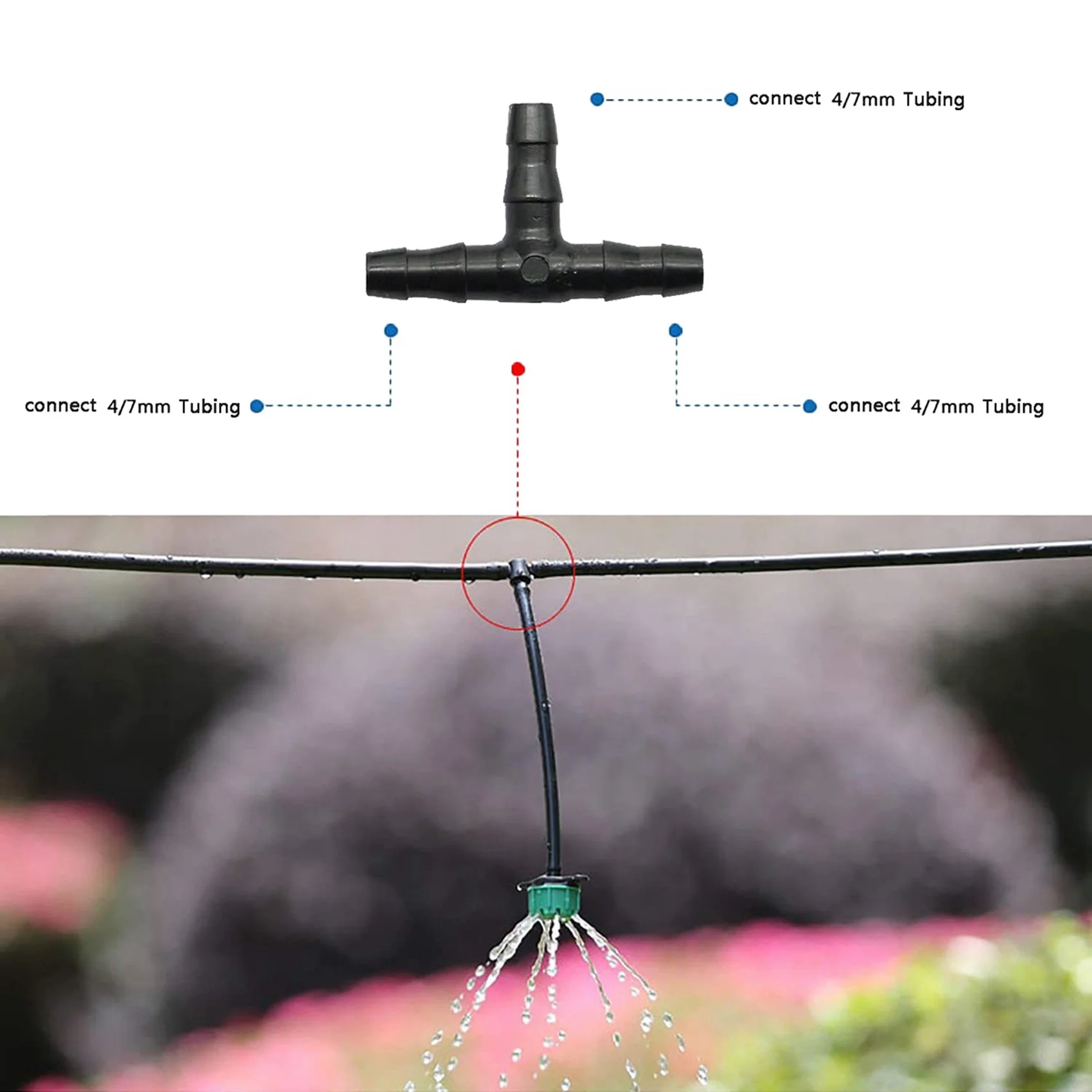 ABUH-Drip Irrigation Barbed Connectors, Universal Barbed Tee Fittings 500Pcs, Fits 1/4 Inch Drip Tubing (4/7Mm Tee Pipe)