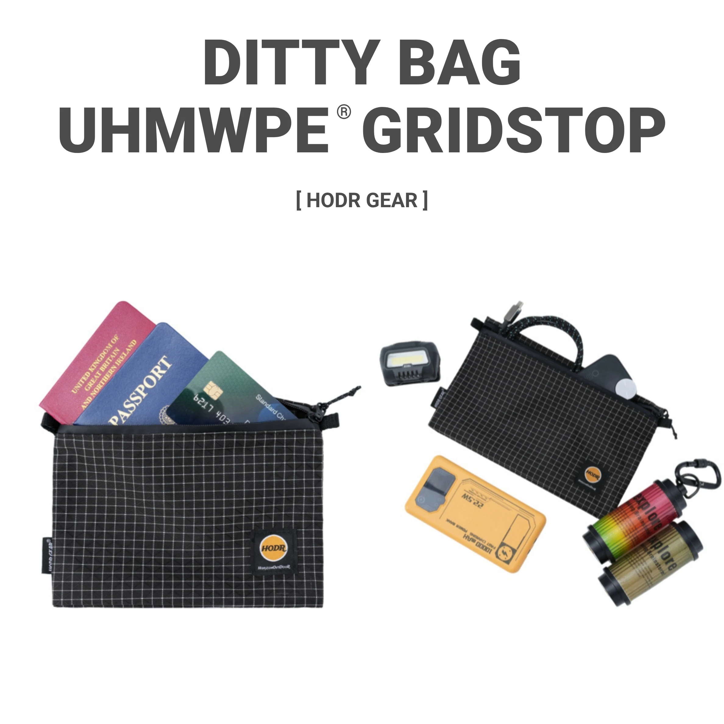 【HODRGEAR】Ditty Bag Self Standing Ultralight 210D Gripstop UHMWPE Storage Pouch Travel Organizer for First Aid Passport Wallet